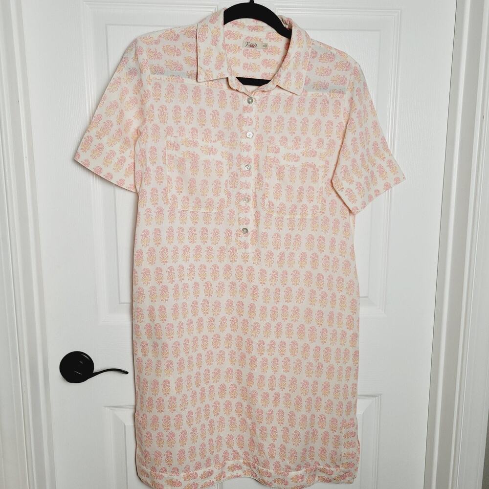 Faherty Shirt Dress Womens XS Pink Floral Linen Ecovero Short Sleeve Pockets
